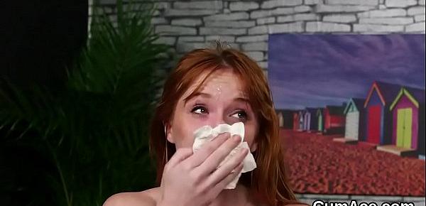  Spicy honey gets jizz load on her face eating all the love juice